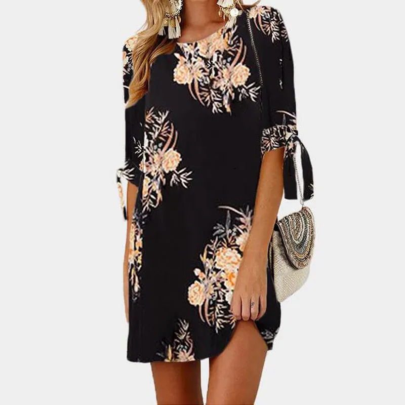 Elegant O-neck Floral Print Dresses