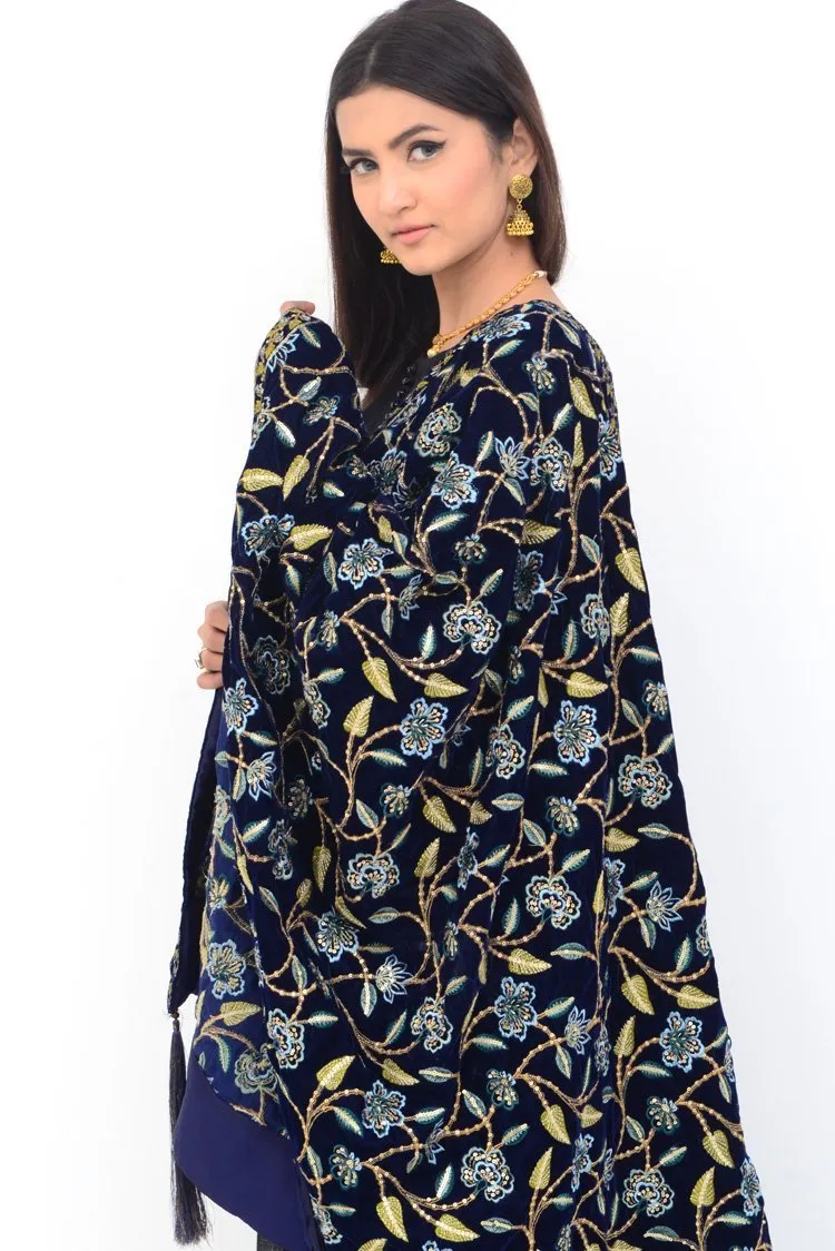 Ellena Fancy Embroidered Shawl Navy - SH223