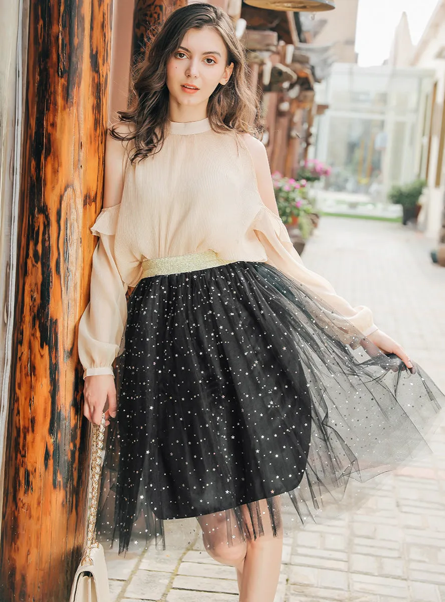 Embroidered Skirt Stars Sequined Skirt