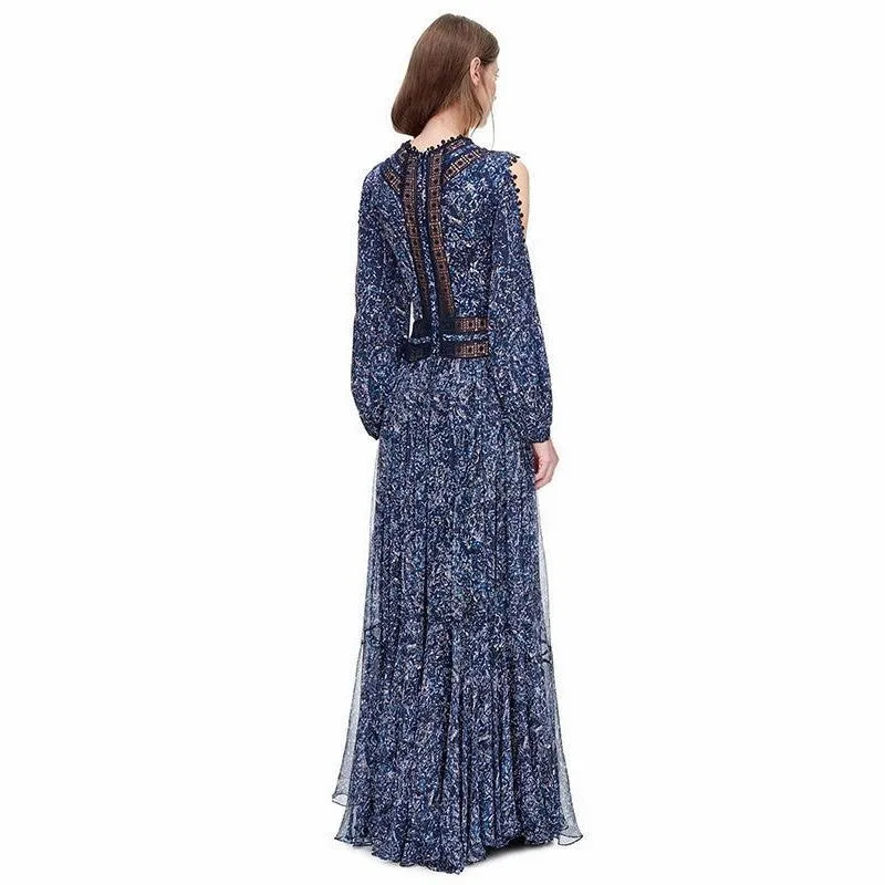 ethnic off-the-shoulder floor length patchwork maxi dress