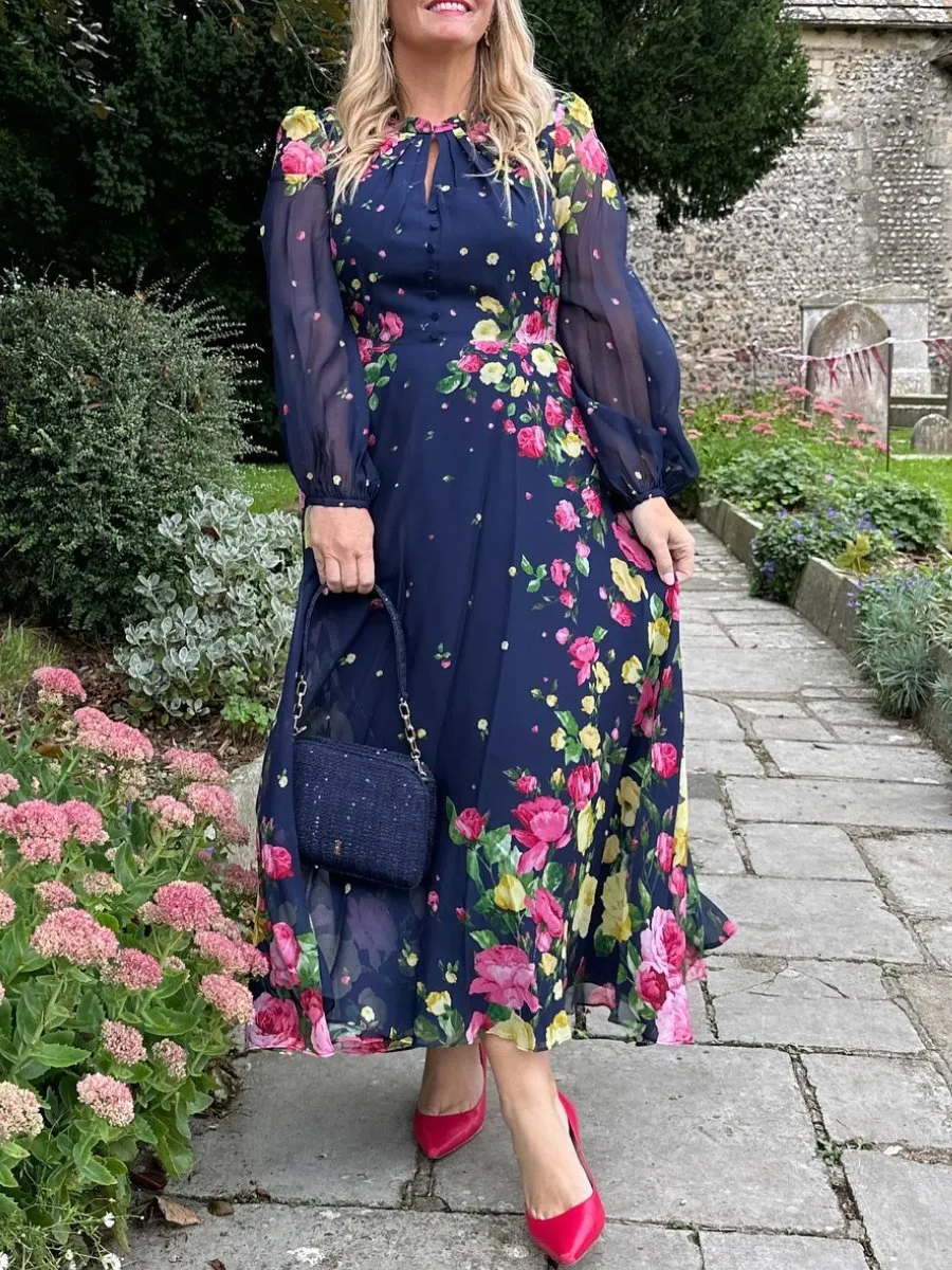 Eva Floral Print Silk Midi Dress