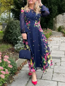 Eva Floral Print Silk Midi Dress