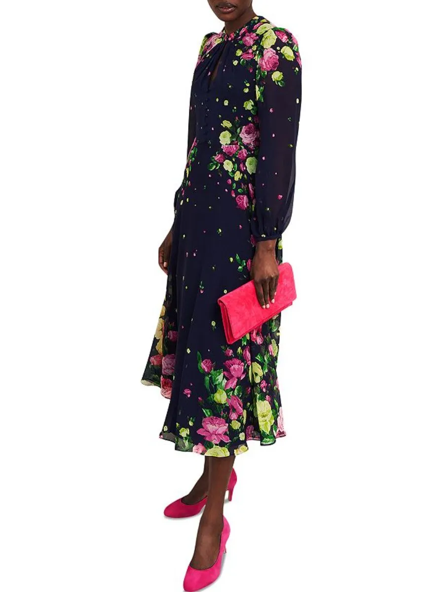 Eva Floral Print Silk Midi Dress