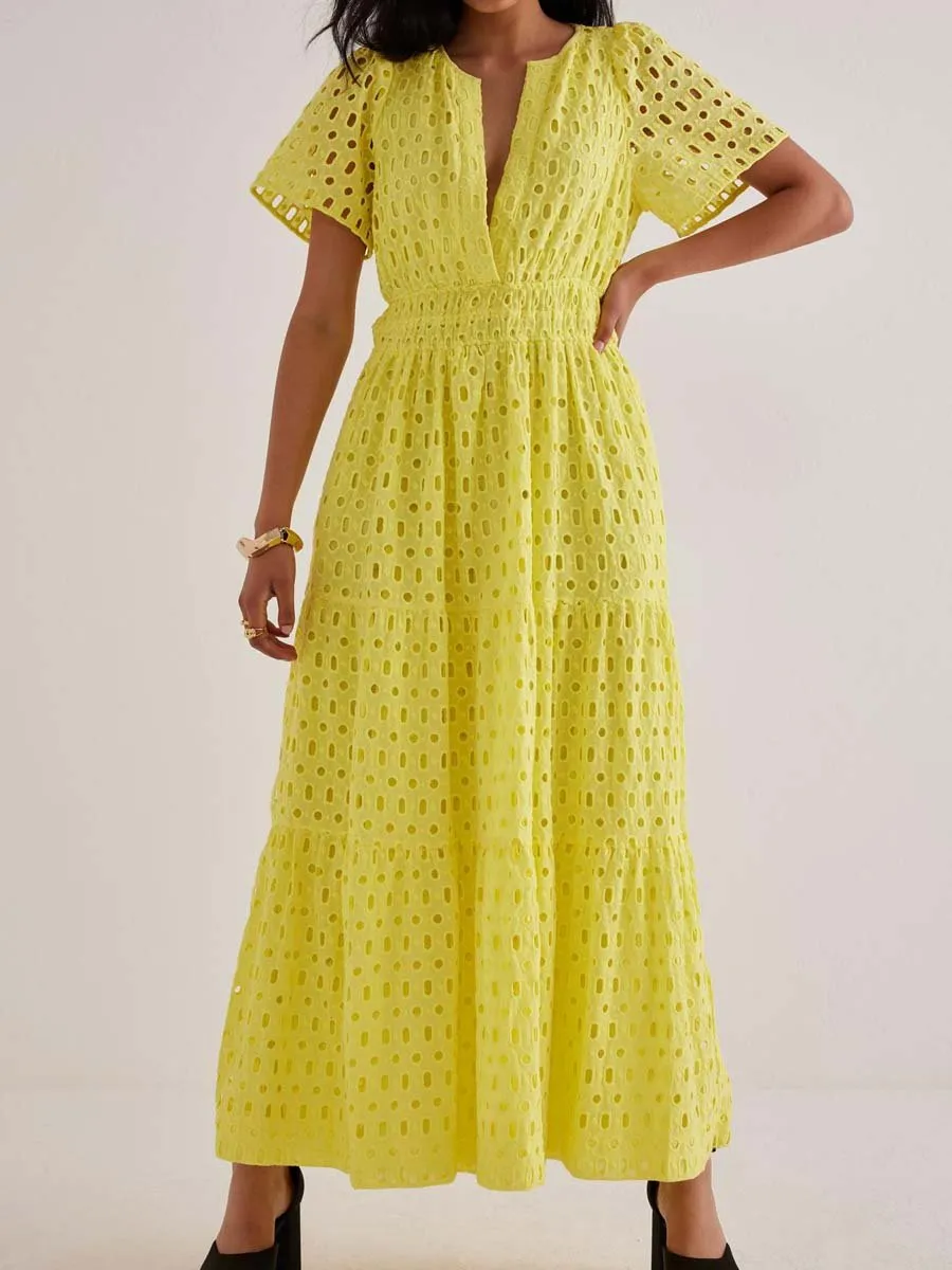 Eyelet Detail Smocked Waist Dress