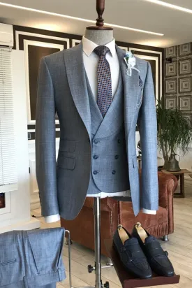 Fabian Dusty Blue Bespoke Three-Piece Peaked Lapel Business Suit