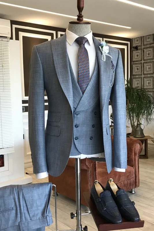 Fabian Dusty Blue Bespoke Three-Piece Peaked Lapel Business Suit