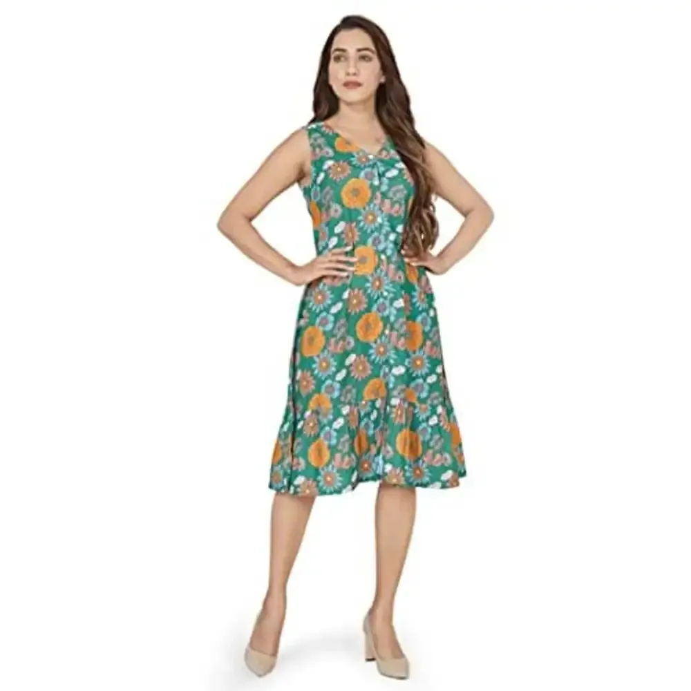 Fashion Dream Women??s BSY Green Floral Print Dresses