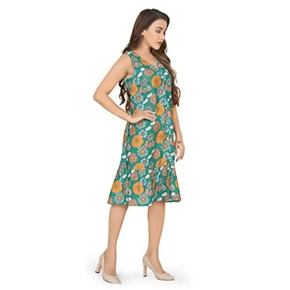 Fashion Dream Women??s BSY Green Floral Print Dresses