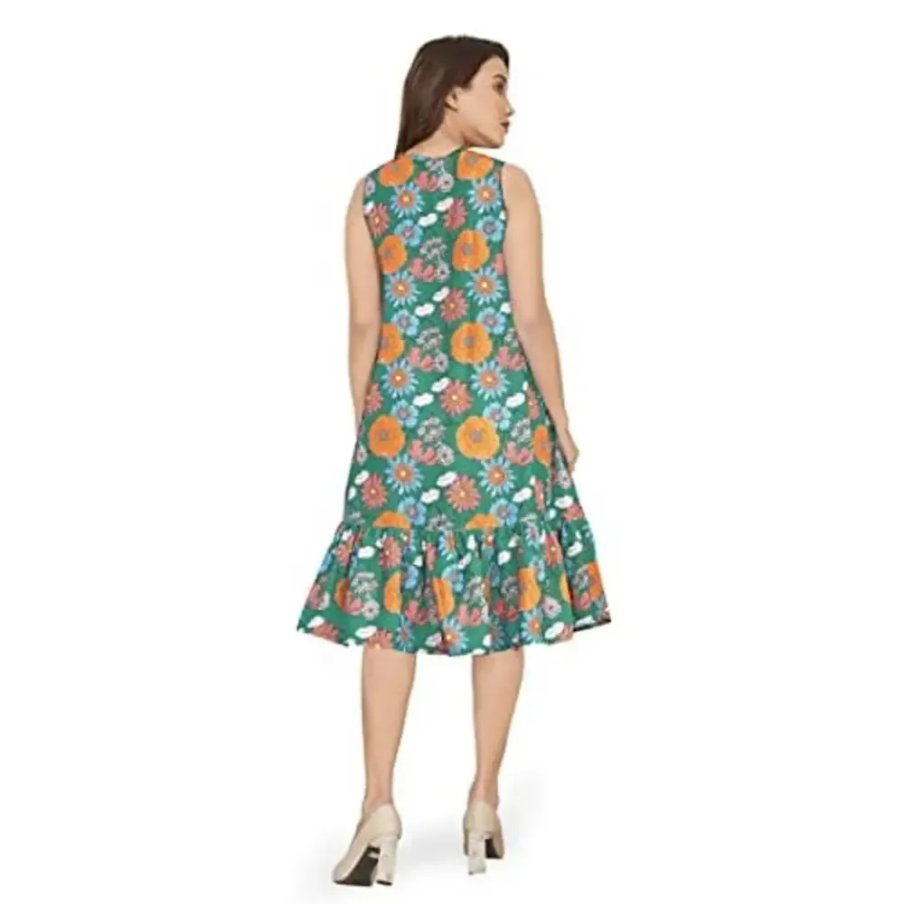 Fashion Dream Women??s BSY Green Floral Print Dresses