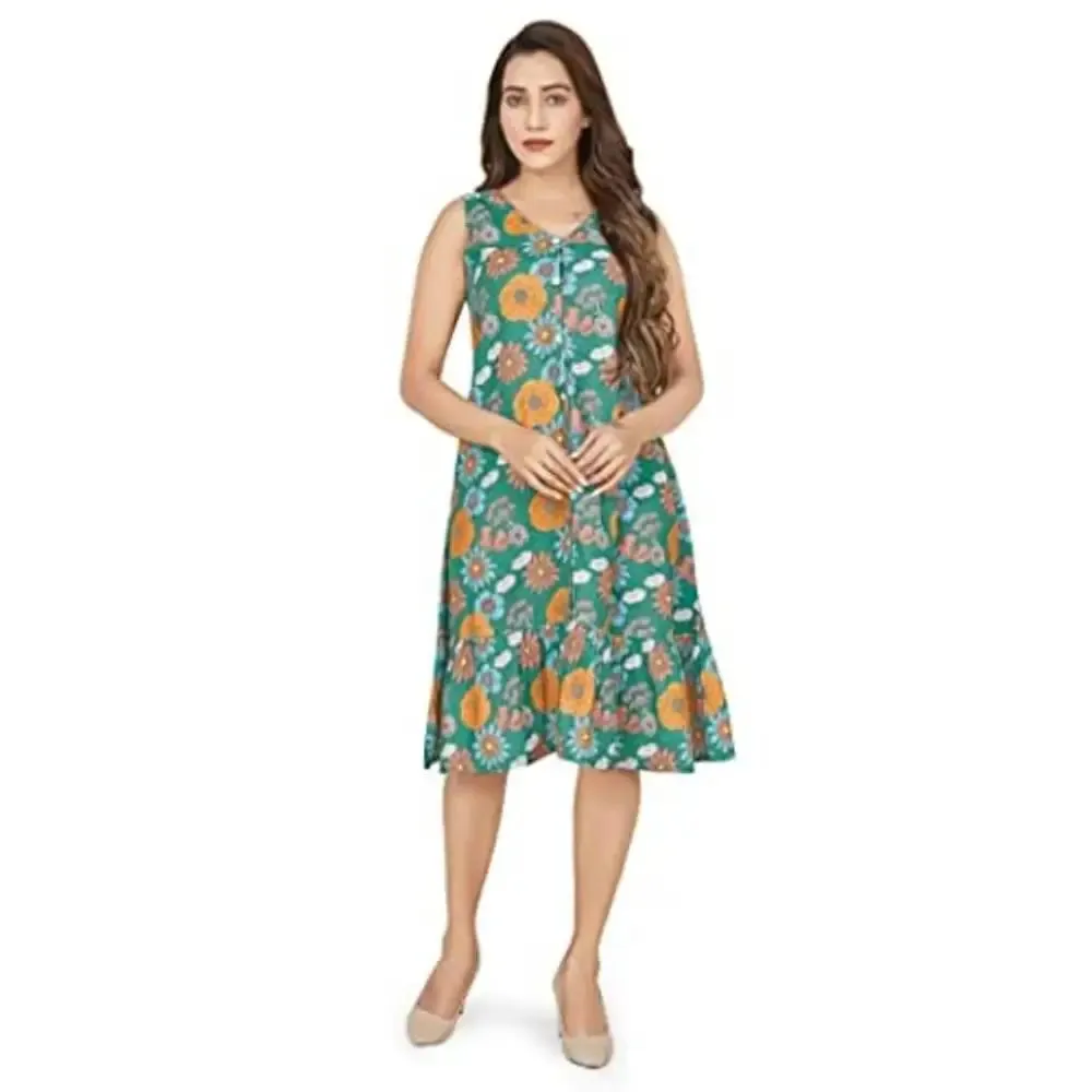 Fashion Dream Women??s BSY Green Floral Print Dresses