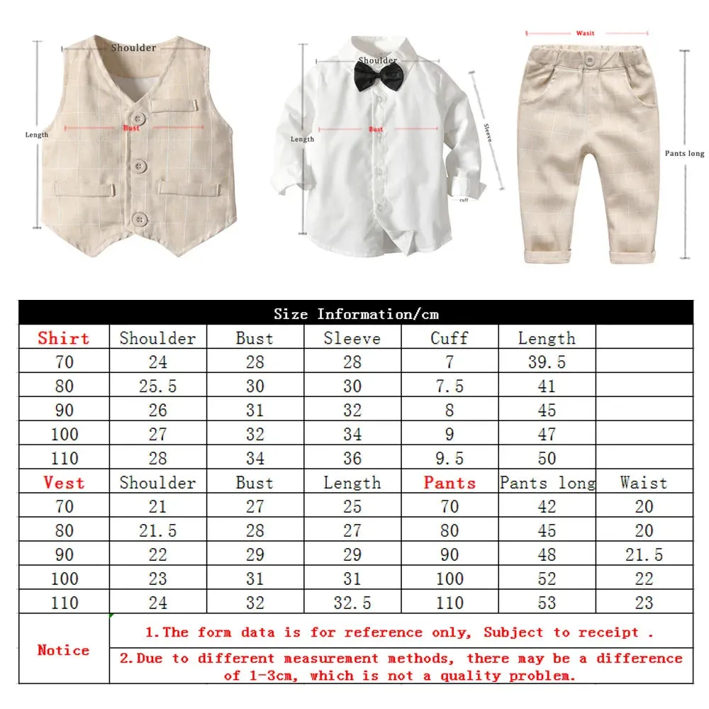 Fashion Fall Infant Clothing Set Kids Baby Boy Suit Wedding Formal Vest Tie Shirt Pant 4Pcs Clothes Sets