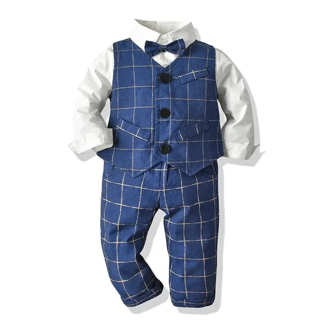 Fashion Fall Infant Clothing Set Kids Baby Boy Suit Wedding Formal Vest Tie Shirt Pant 4Pcs Clothes Sets