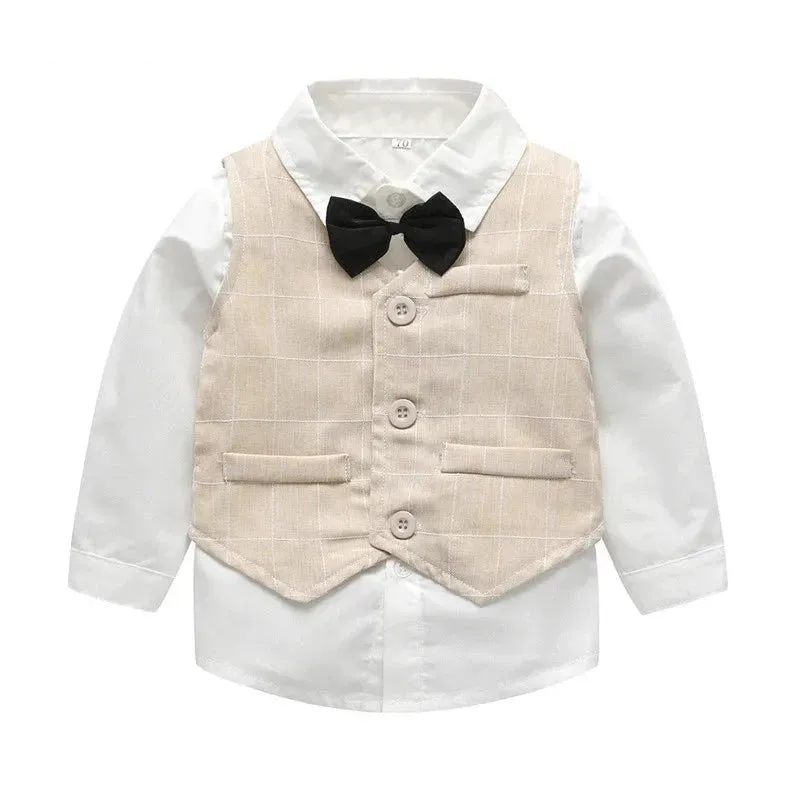 Fashion Fall Infant Clothing Set Kids Baby Boy Suit Wedding Formal Vest Tie Shirt Pant 4Pcs Clothes Sets