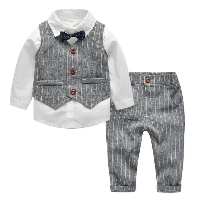 Fashion Fall Infant Clothing Set Kids Baby Boy Suit Wedding Formal Vest Tie Shirt Pant 4Pcs Clothes Sets