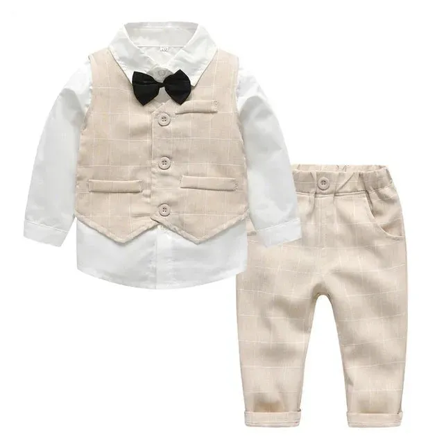 Fashion Fall Infant Clothing Set Kids Baby Boy Suit Wedding Formal Vest Tie Shirt Pant 4Pcs Clothes Sets