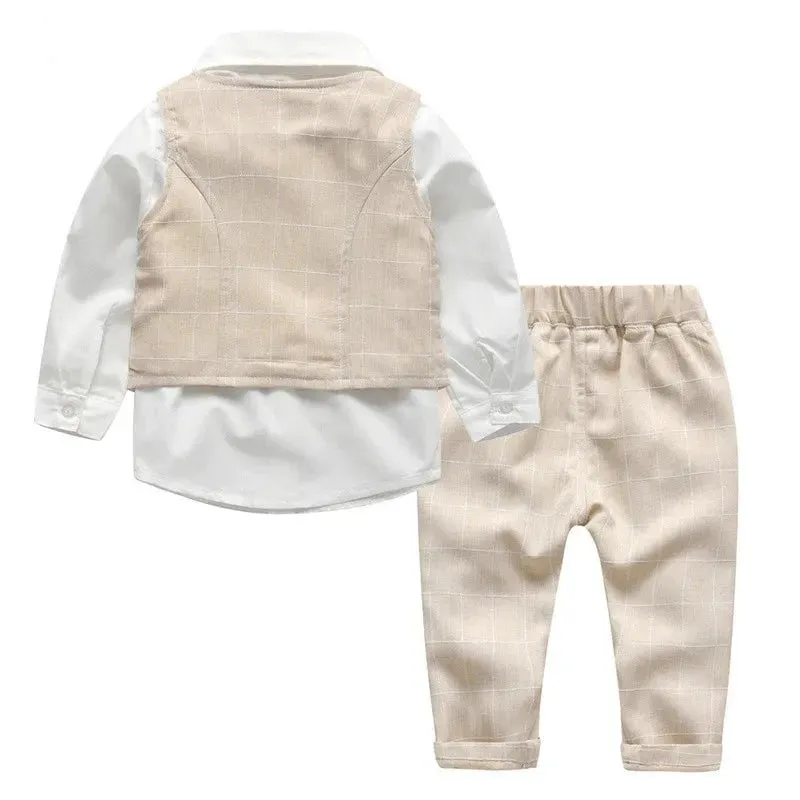 Fashion Fall Infant Clothing Set Kids Baby Boy Suit Wedding Formal Vest Tie Shirt Pant 4Pcs Clothes Sets