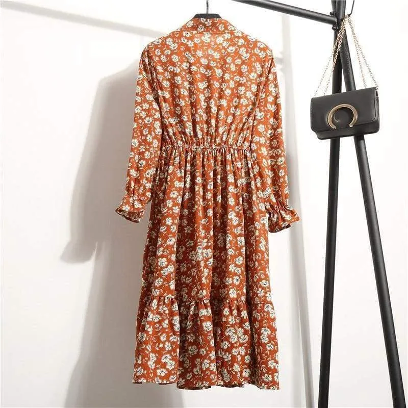 FashionSierra - Summer Autumn Chiffon Print Dress floral Long Bowknot Dresses