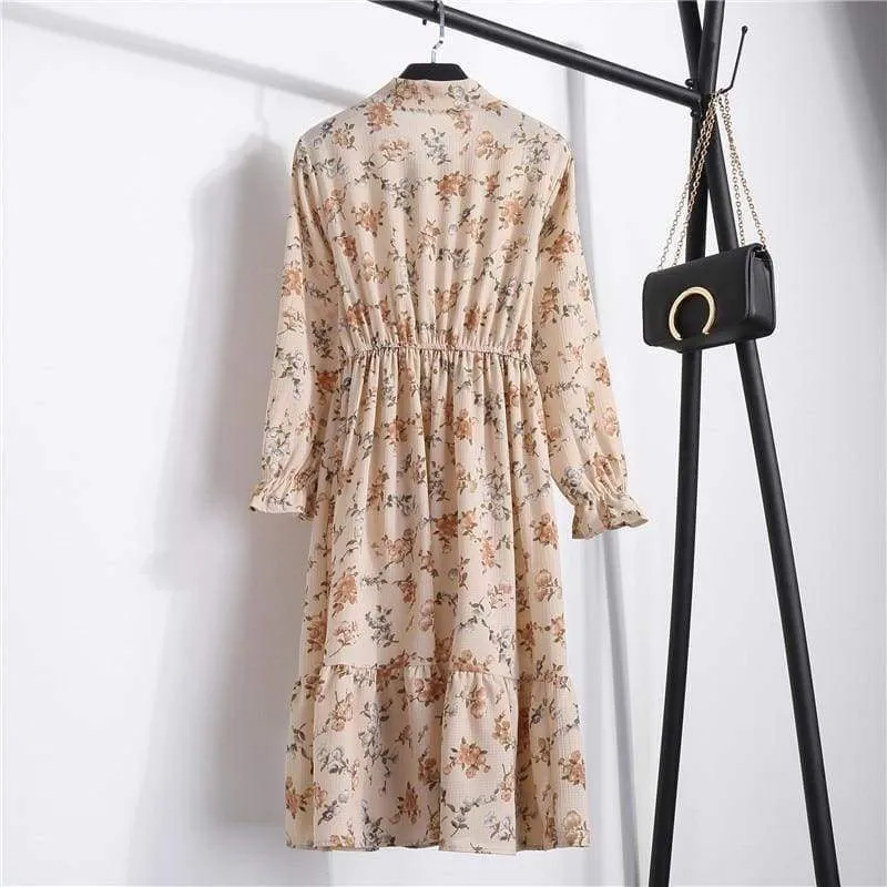 FashionSierra - Summer Autumn Chiffon Print Dress floral Long Bowknot Dresses