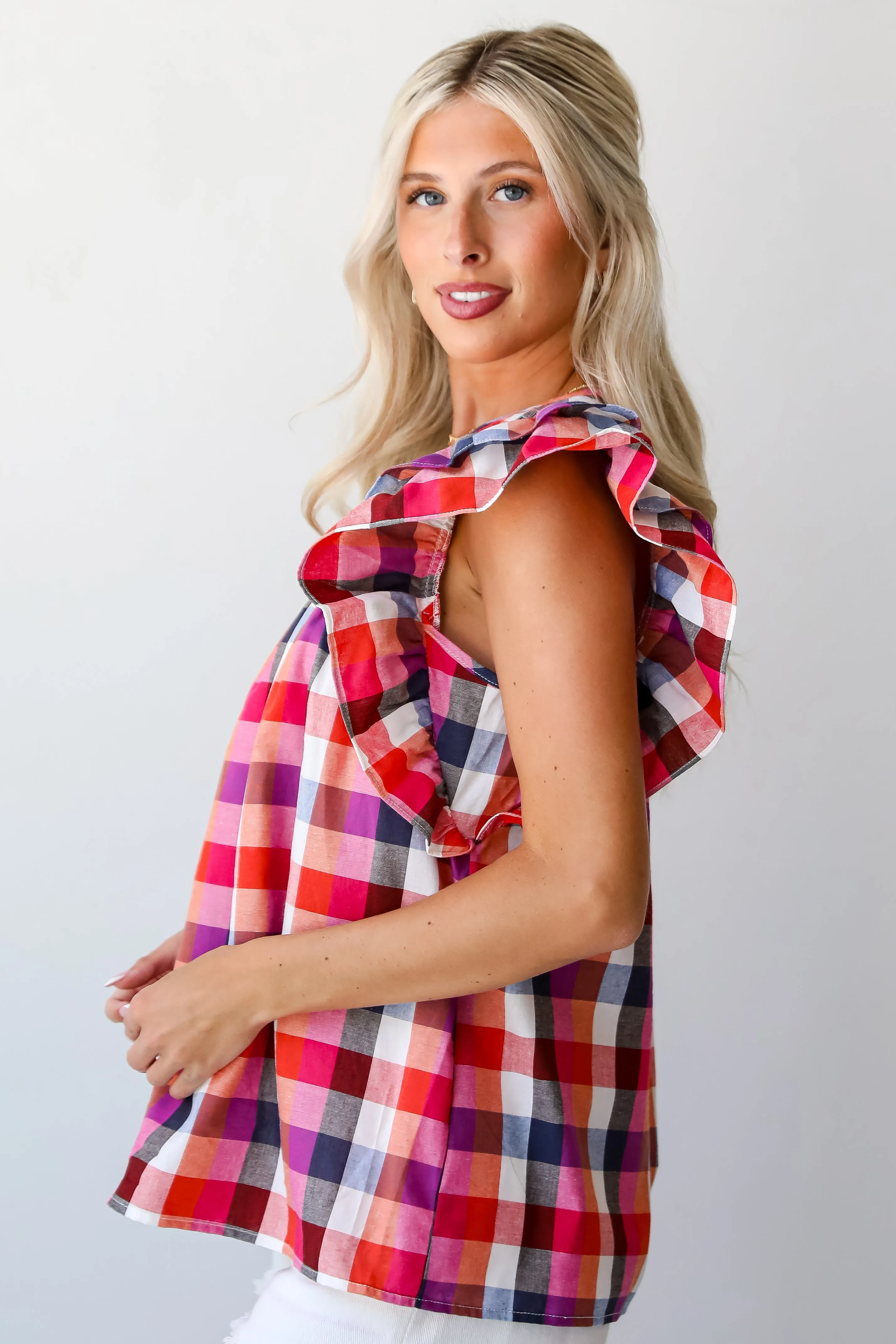 FINAL SALE - Dreamy Afternoons Fuchsia Plaid Blouse