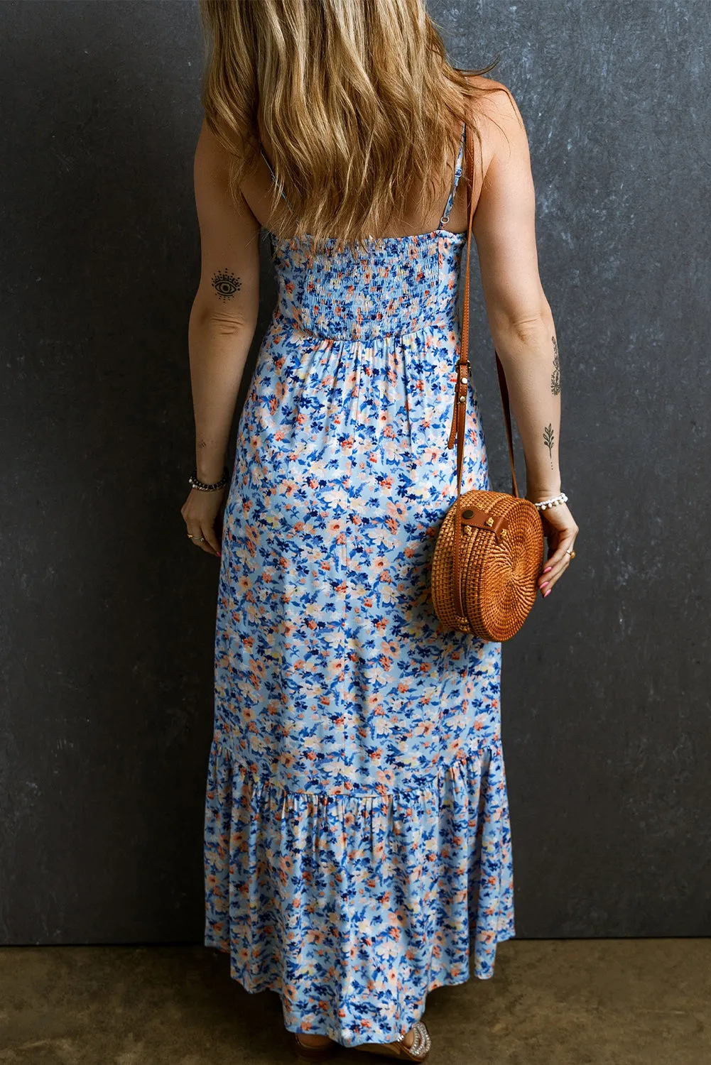 Floral Ruffled Ruched Maxi Dress