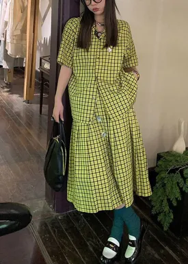 French Green Plaid Tops And Skirts Cotton Two Pieces Set Summer WW1030