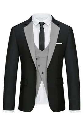 Gerald Modern Black and Gray Notched Lapel Men's Business Suit