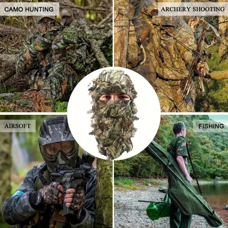 Ghillie Camouflage Leafy Hat 3D Full Face Mask Headwear Turkey Camo Hunter Hunting Accessories