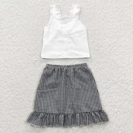 girls white tops plaid skirts sets GSD0262