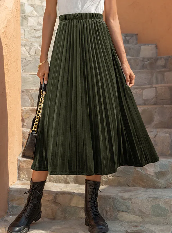 Golden Velvet Casual Pleated Skirt