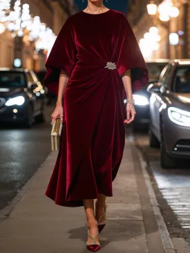 Gorgeous Velvet Dress with Sparkling Brooch