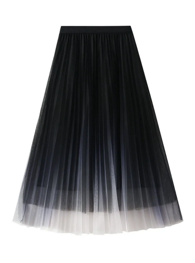 Gradient Gauze Pleated Skirt