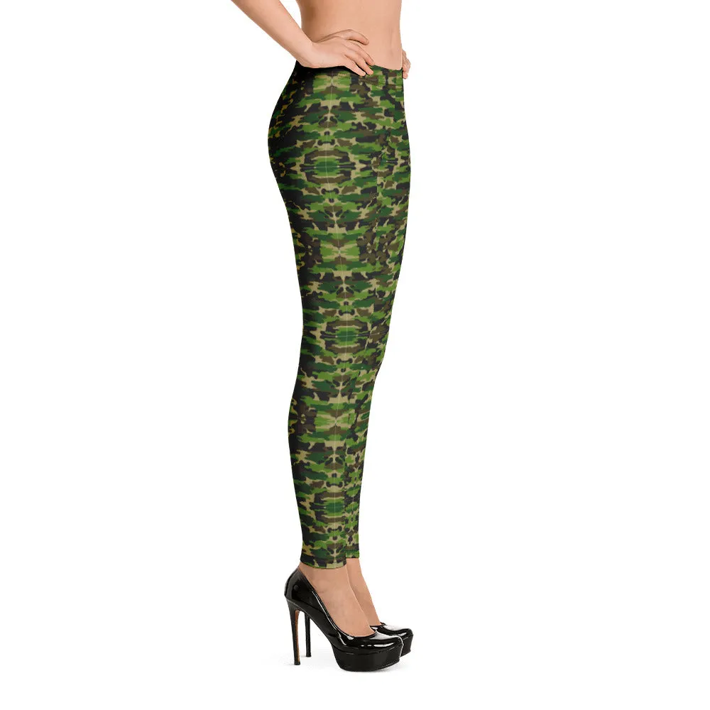 Green Camo Women's Fancy Leggings, Military Camouflage Military Print Ladies' Casual Tights