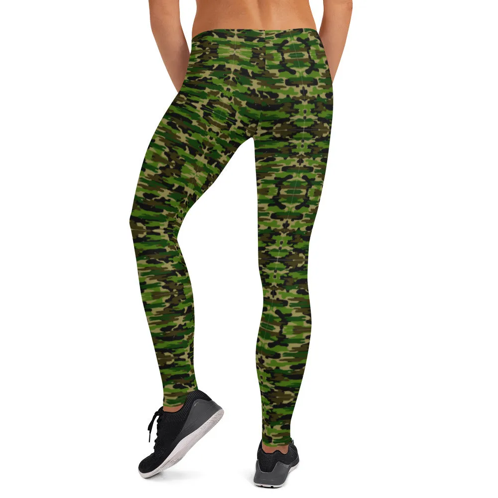 Green Camo Women's Fancy Leggings, Military Camouflage Military Print Ladies' Casual Tights