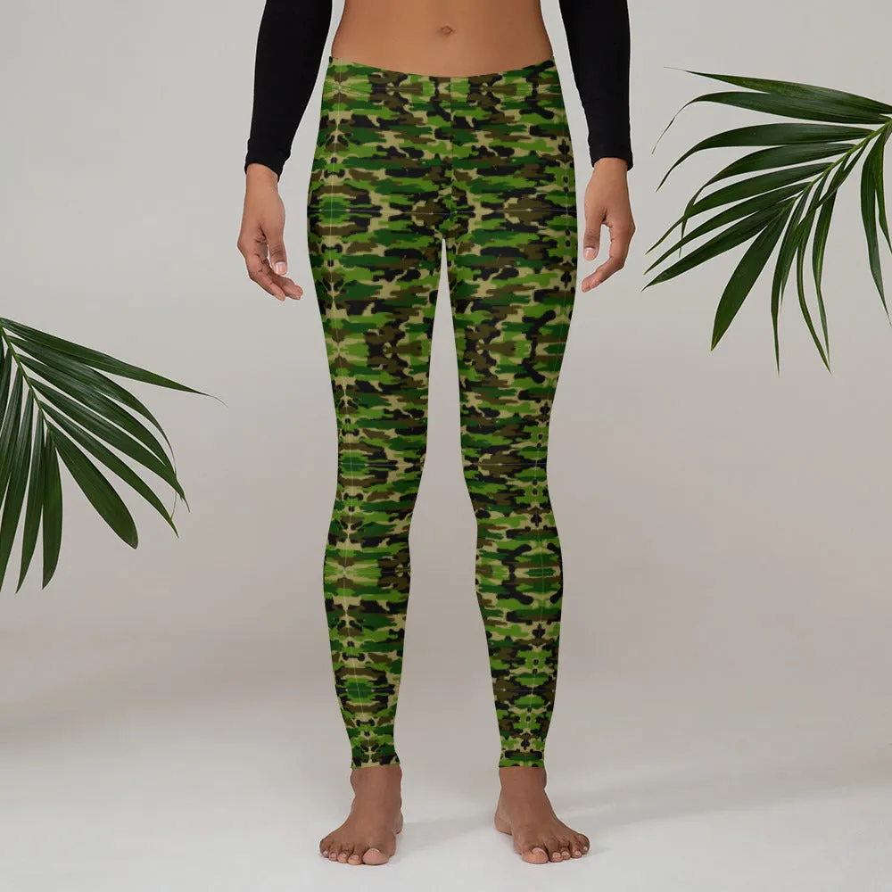 Green Camo Women's Fancy Leggings, Military Camouflage Military Print Ladies' Casual Tights