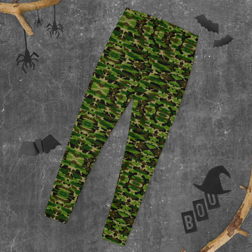 Green Camo Women's Fancy Leggings, Military Camouflage Military Print Ladies' Casual Tights