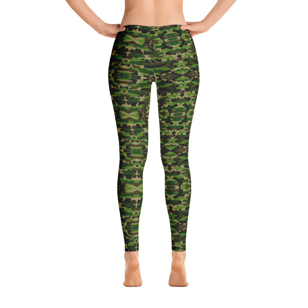 Green Camo Women's Fancy Leggings, Military Camouflage Military Print Ladies' Casual Tights