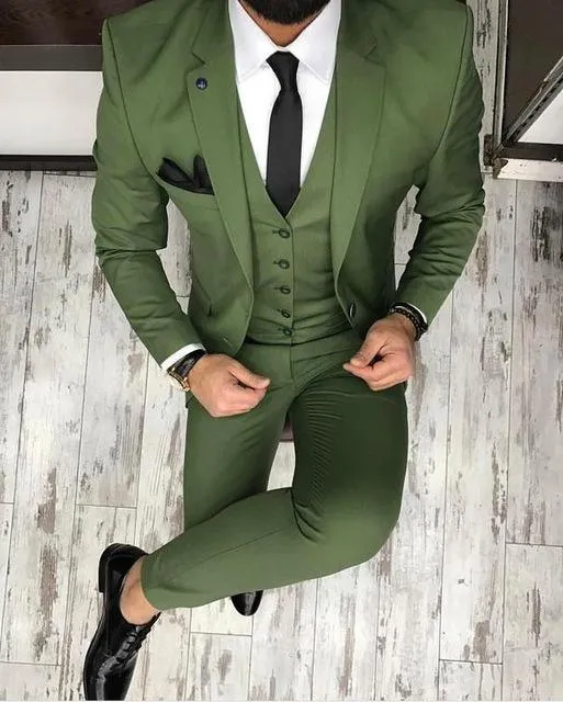 Green Men's Suit Business Style 3 Piece Suits Tuxedo