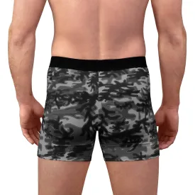 Grey Camo Men's Boxer Briefs, Camouflage Military Army Print Sexy Best Underwear For Men