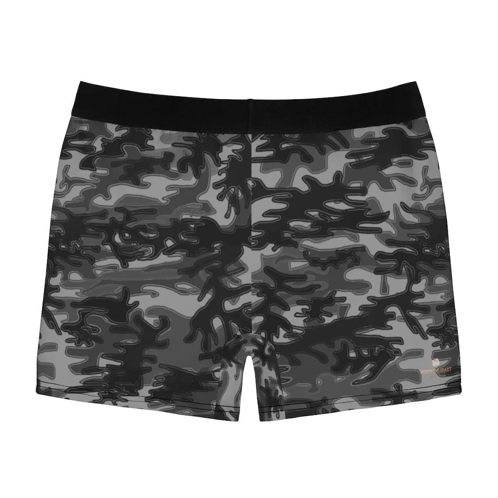 Grey Camo Men's Boxer Briefs, Camouflage Military Army Print Sexy Best Underwear For Men