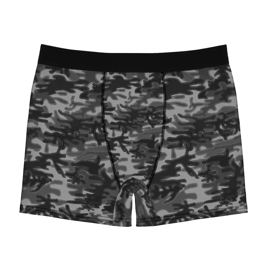 Grey Camo Men's Boxer Briefs, Camouflage Military Army Print Sexy Best Underwear For Men