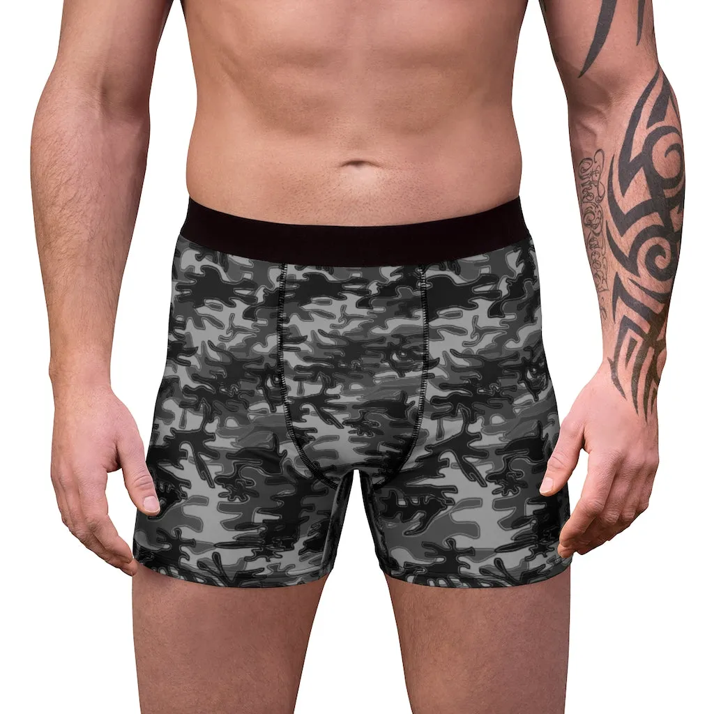 Grey Camo Men's Boxer Briefs, Camouflage Military Army Print Sexy Best Underwear For Men