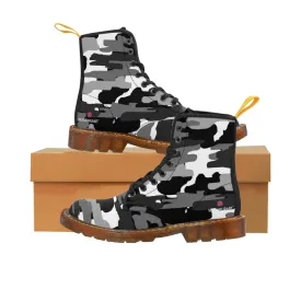 Grey Camo Print Women's Boots, Camouflaged Army Military Print Designer Best Winter Boots For Women (US Size 6.5-11)