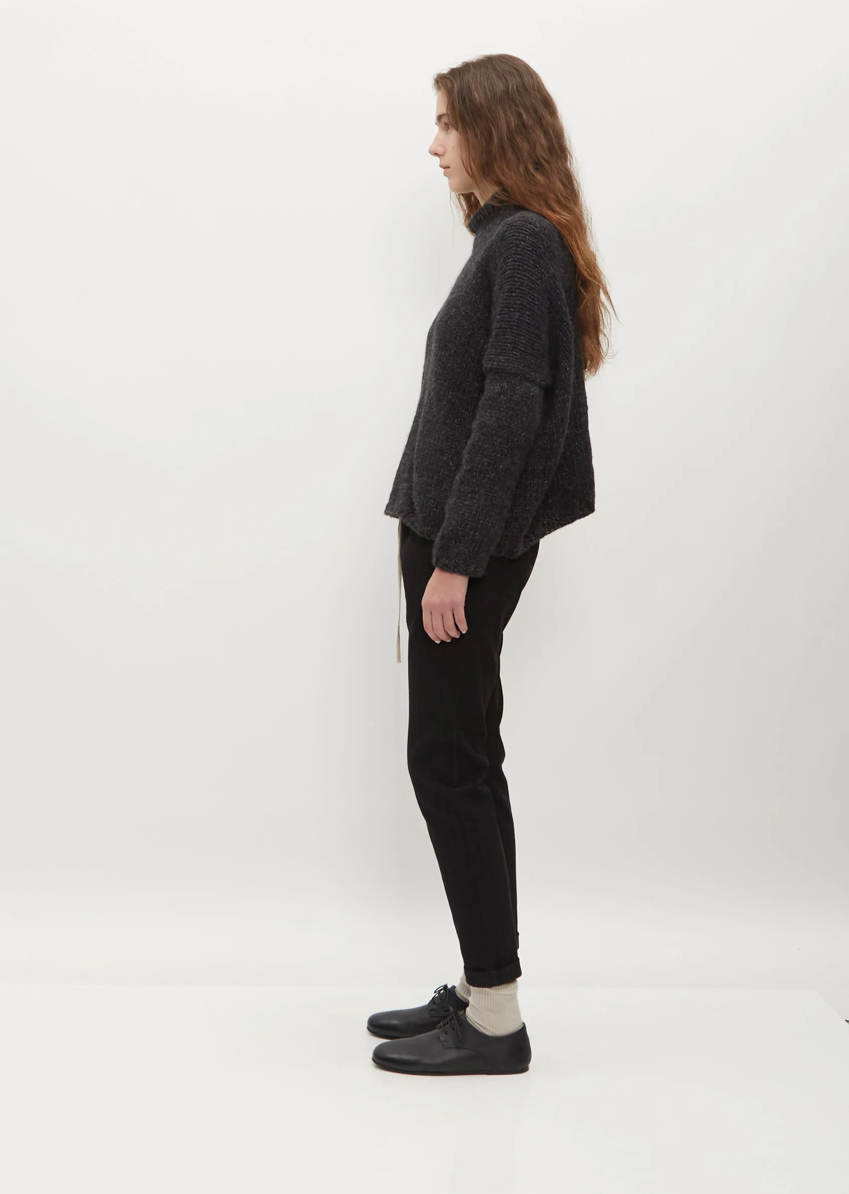 Hand Knit Oversized Alpaca and Wool High Neck — Slate