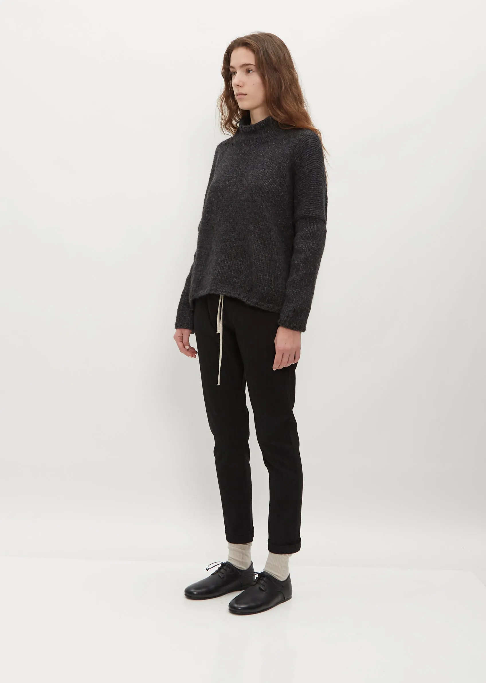 Hand Knit Oversized Alpaca and Wool High Neck — Slate