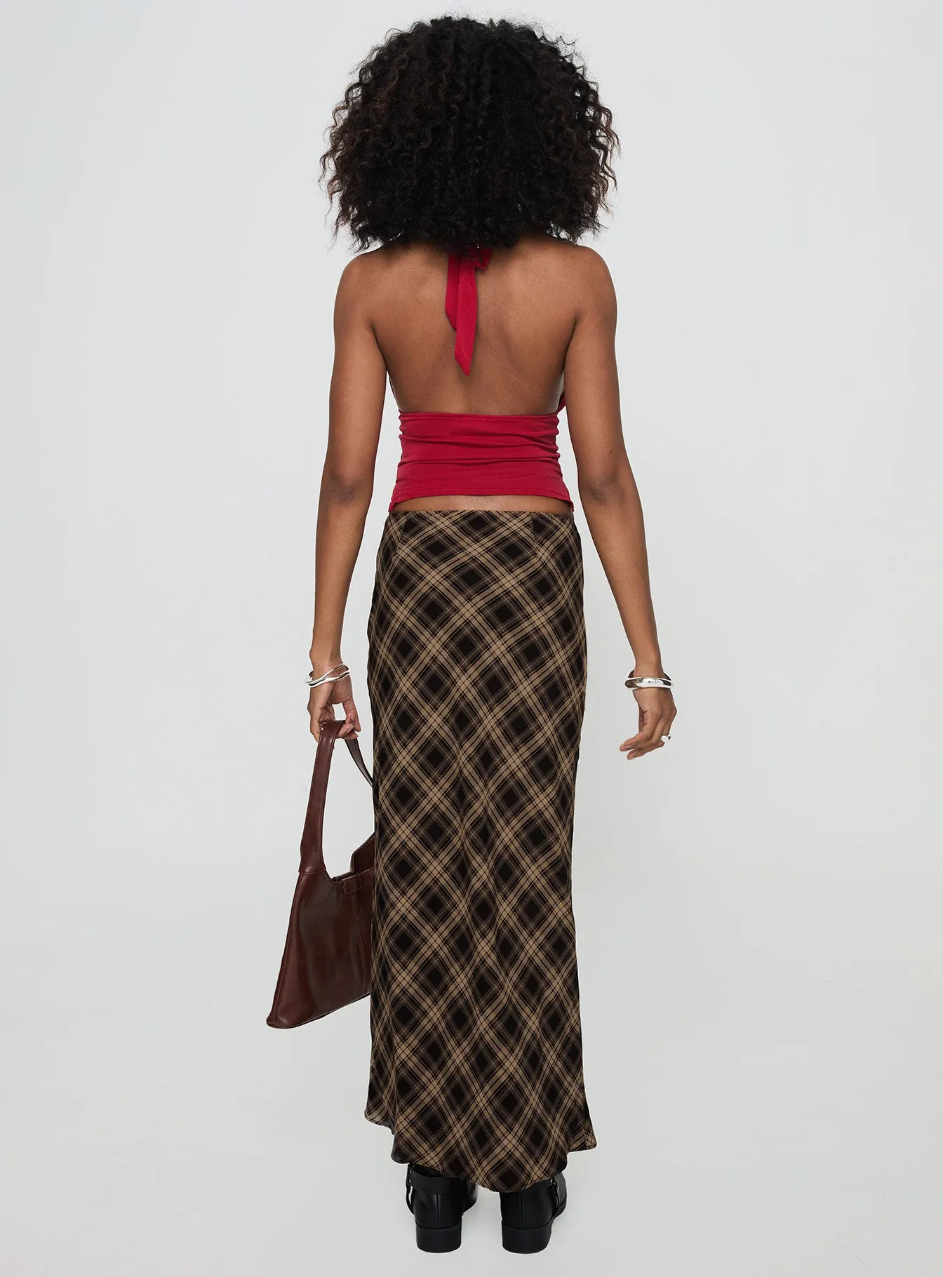 Hayze Maxi Skirt Brown Check