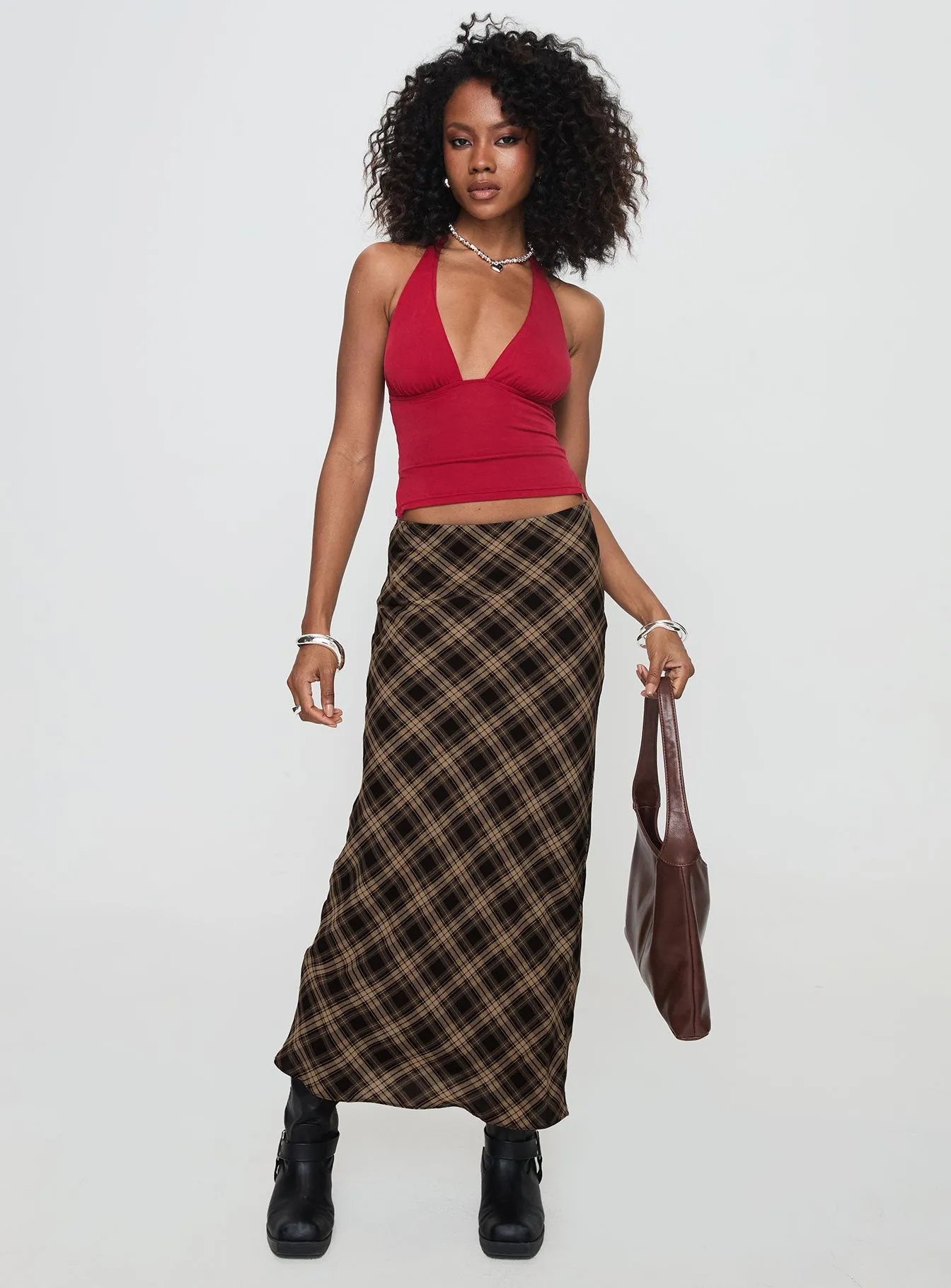 Hayze Maxi Skirt Brown Check