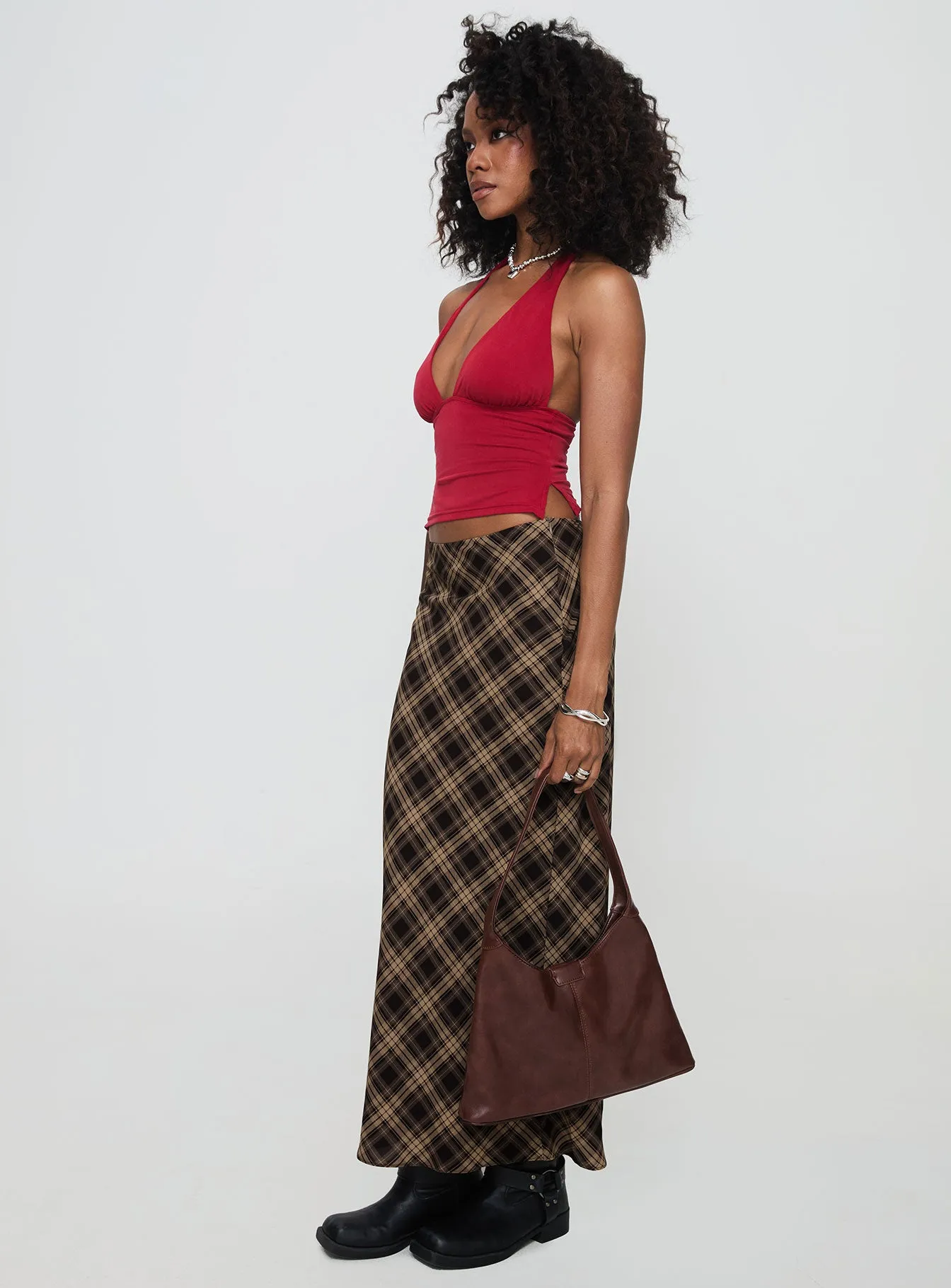 Hayze Maxi Skirt Brown Check