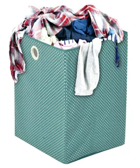 Heart Home Polka Dot Printed Cotton Laundry Basket, Clothes Hamper For Laundry Closet, Bedroom, Bathroom With Handles (Green)-44HH0206