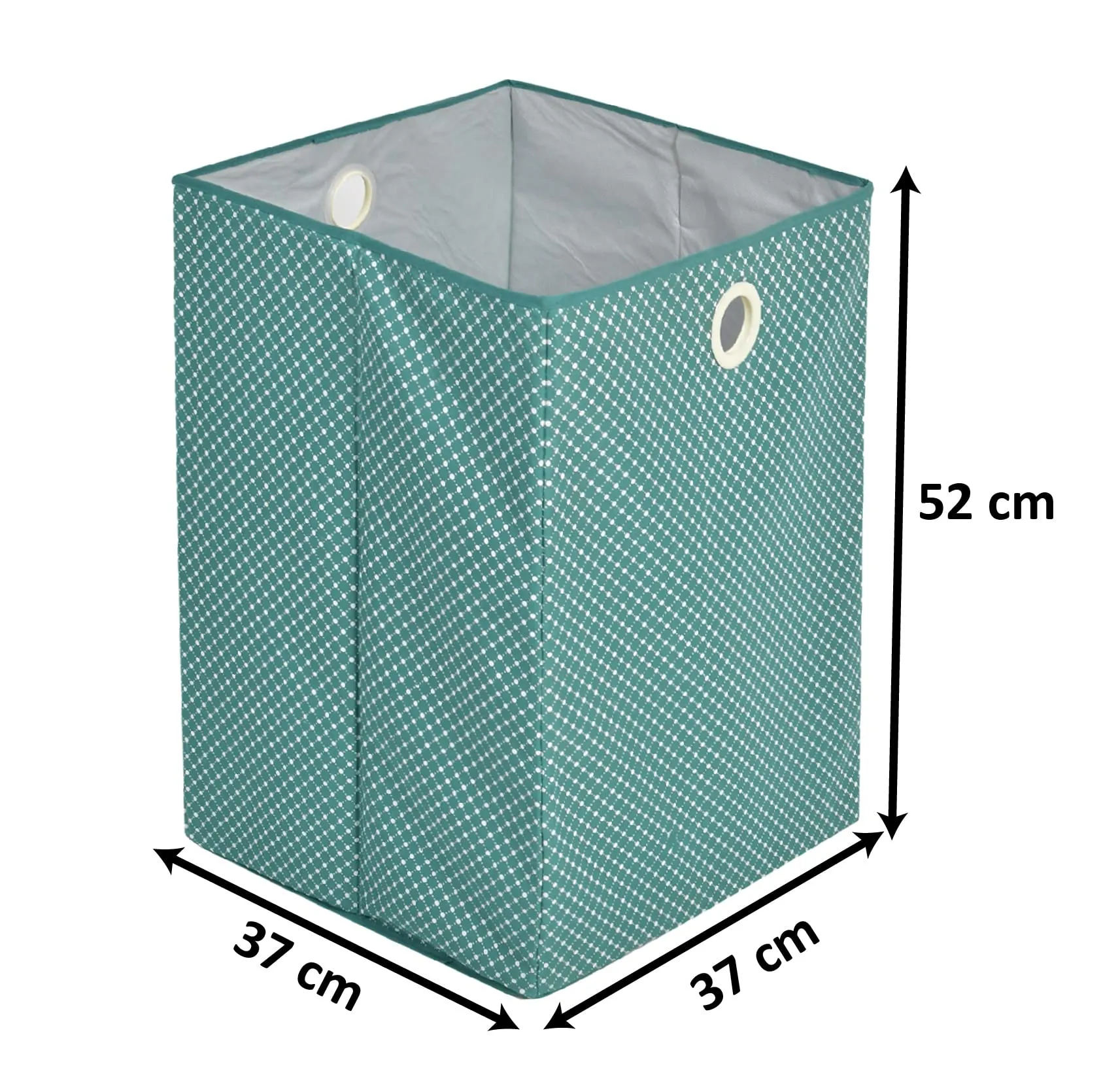 Heart Home Polka Dot Printed Cotton Laundry Basket, Clothes Hamper For Laundry Closet, Bedroom, Bathroom With Handles (Green)-44HH0206