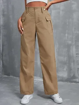 High Waist Flap Pocket Cargo Pants